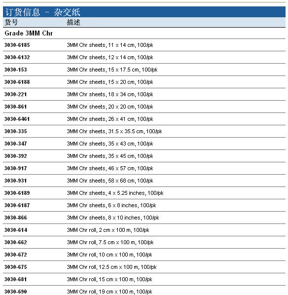 3030-704-Whatman 沃特曼 纤维素层析纸 Grade 3MM Chr 3030-861