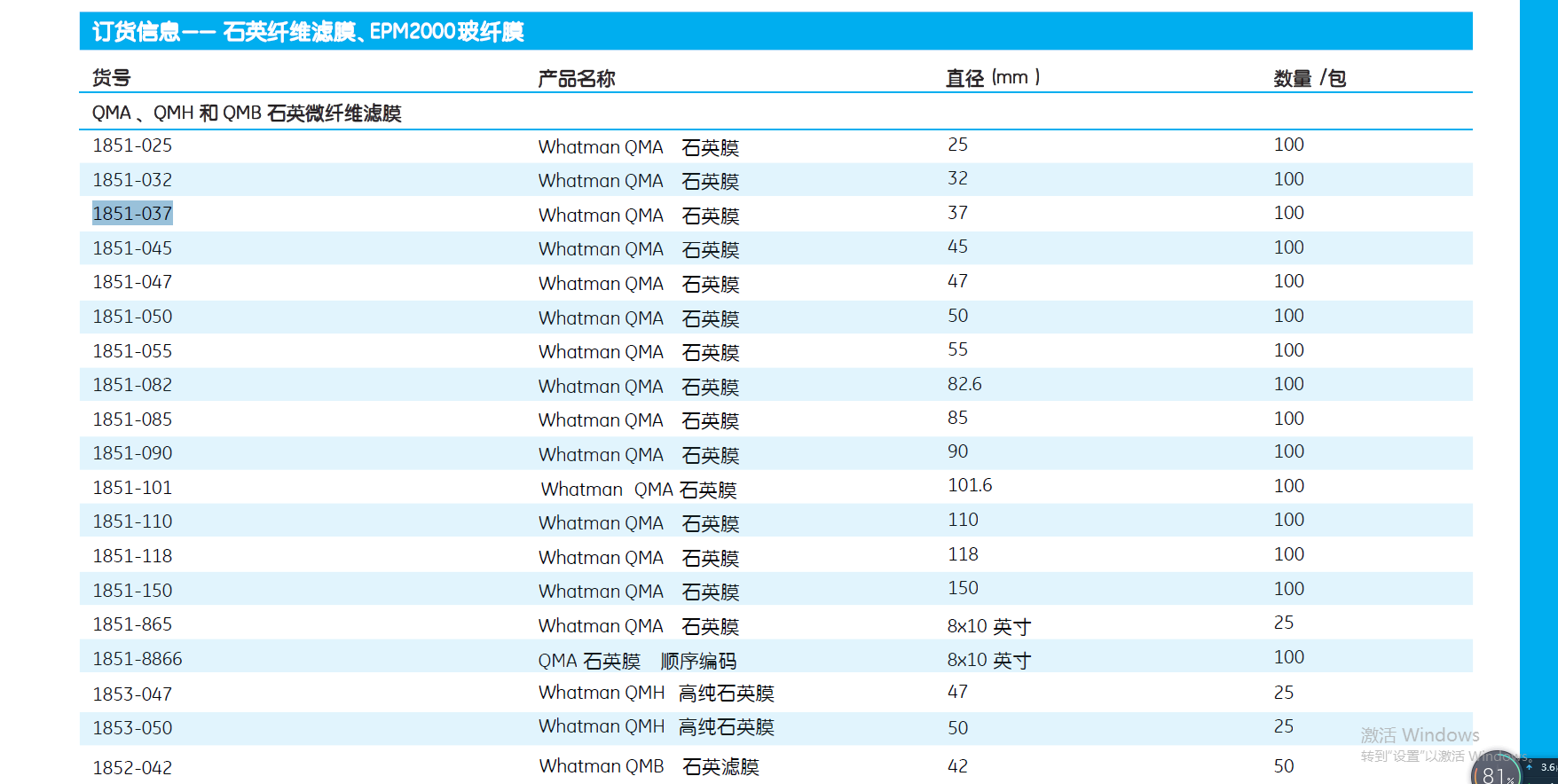 1851-037-GE WHATMAN 37mm QMA石英滤膜