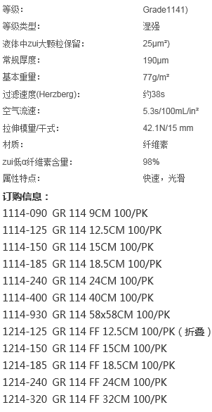 1114-185-英国whatman湿强级定性滤纸Grade 114